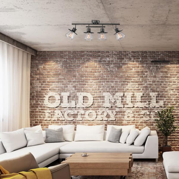 Nate 2 ft. 4-Light Dark Bronze Track Lighting Kit with Clear Glass Shades