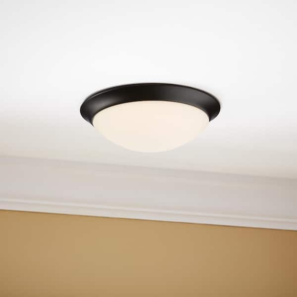 Stetson 11 in. 1-Light Satin Bronze Integrated LED Selectable CCT Ceiling Flush Mount with Frosted White Glass Diffuser