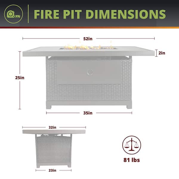 Brown 52 in. 50000 BTU Rectangular Rattan Wicker Propane Outdoor Fire Pit Table
