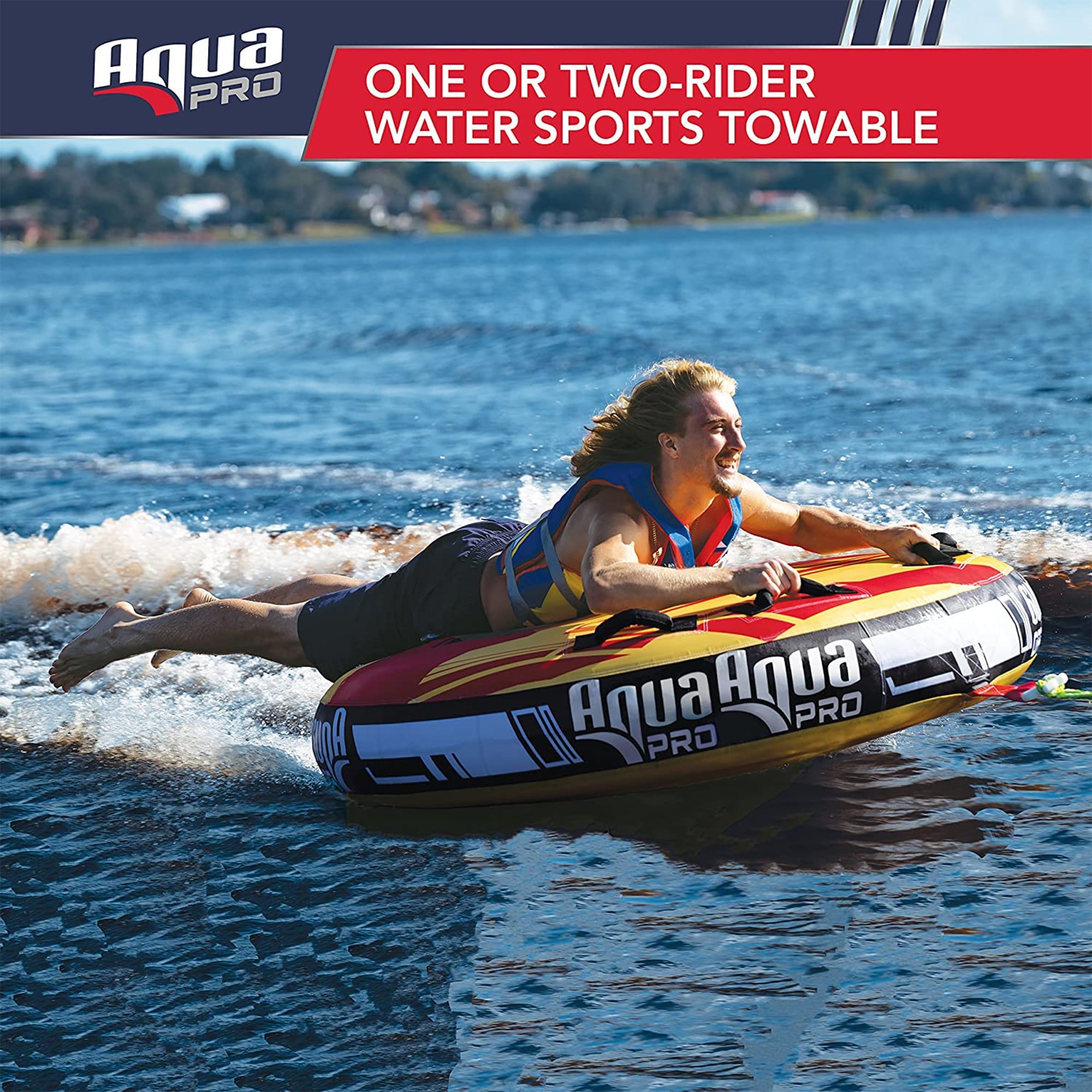 AquaPro Heavy Duty Inflatable Deck Style Raft, Yellow and Red (2 Pack)