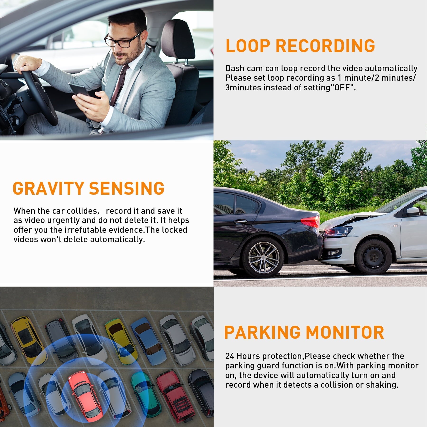 NEXPOW Car Dash Cam 3 Channel, 4k Dash Camera Front and Rear, Dashcam Three Way with 3