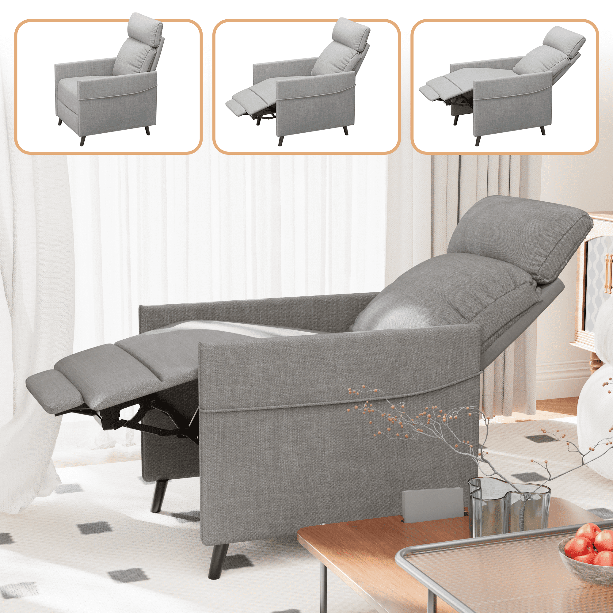 Homall Massage Recliner Home Single Sofa Chair Home Theatre Seating Living Room Sofa,Linen Grey