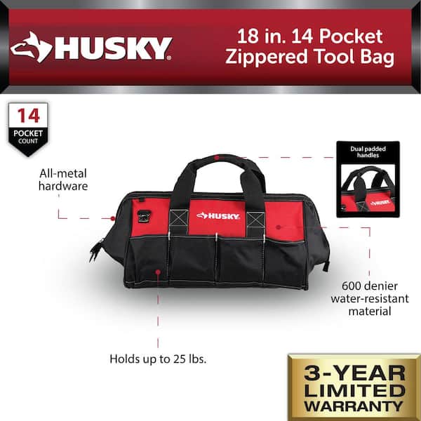 18 in. 14 Pocket Zippered Tool Bag