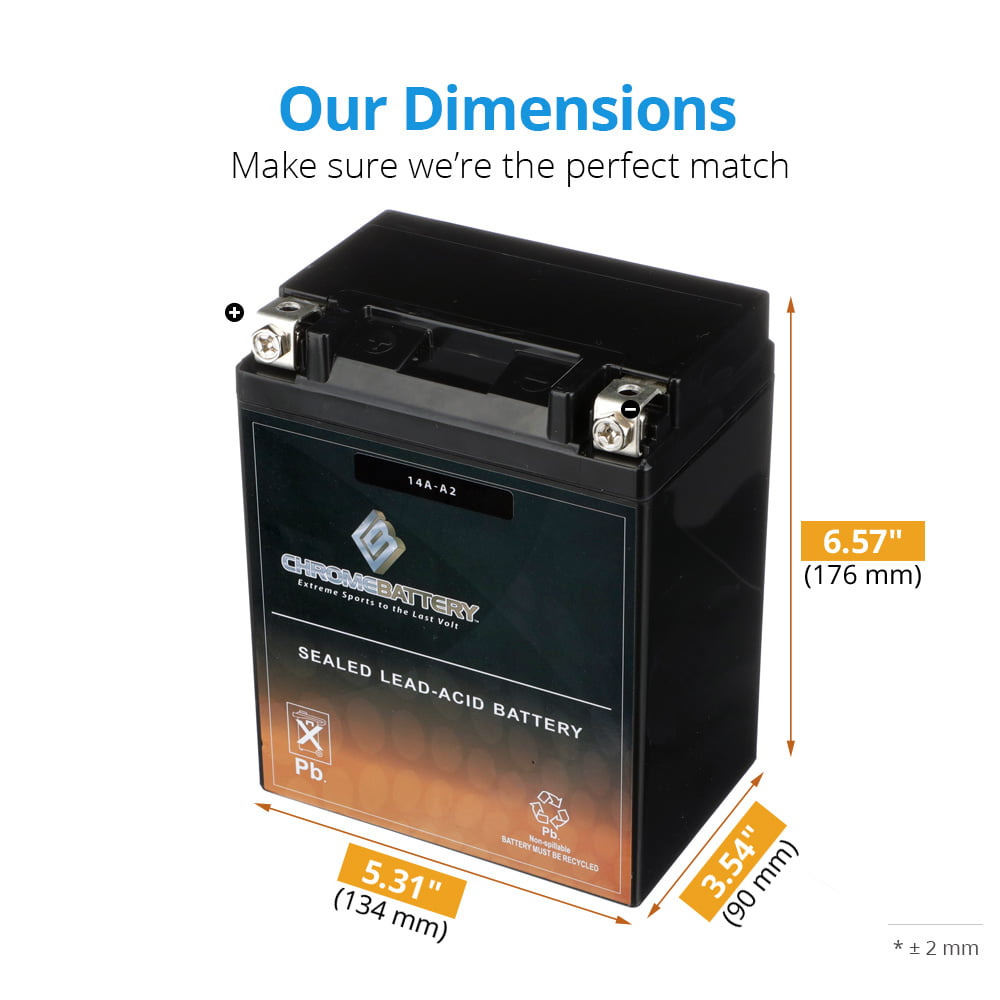 Chrome Battery Yb14A-A2 High Performance - Maintenance Free - Agm Motorcycle Battery