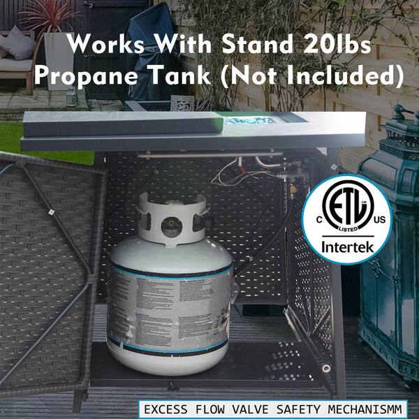 Dark Gray Square Metal 32 in. Propane Fire Pit Table with Blue Glass Ball and ETL-Certified