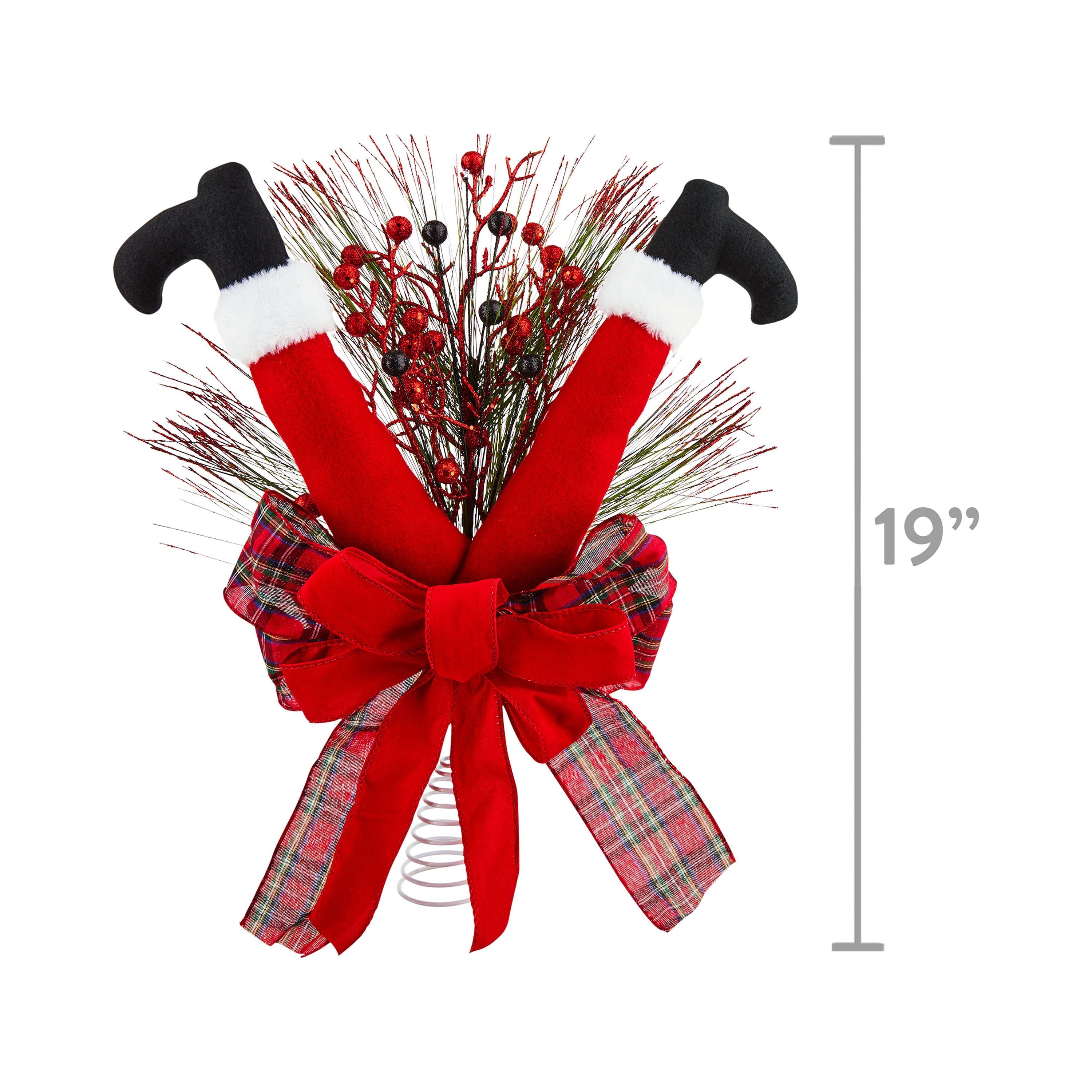 17.5 in Christmas Santa’s Legs Red Bow Tree Topper, 0.68 lb, Holiday Time