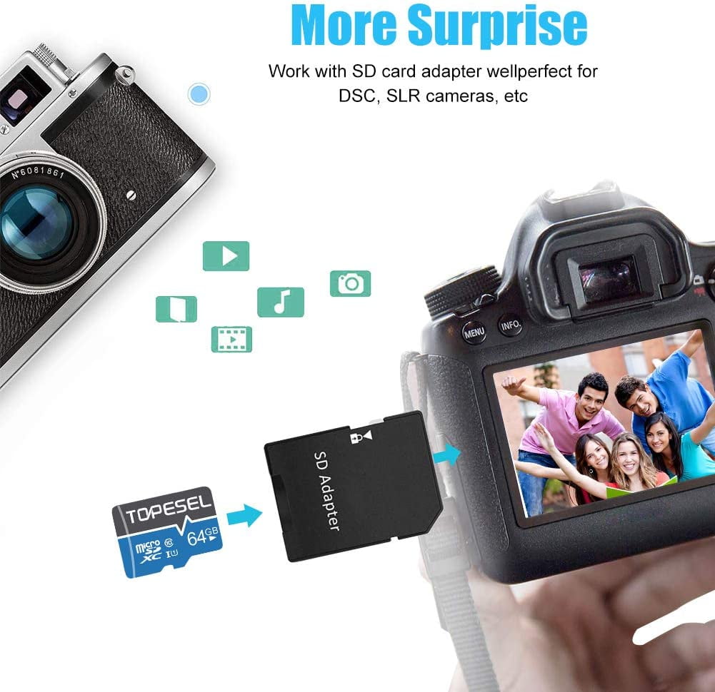 2 Pack 64GB Micro Sd Card with Adapter TOPESEL Micro SDXC TF Card Class 10 UHS-I Memory Cards for Camera Phone Drone Dash Cam Blue