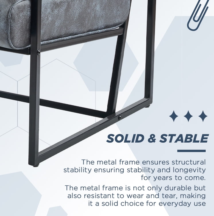 AUSTUFF Leather Accent Chairs Set of 2 with Metal Frame, Gray