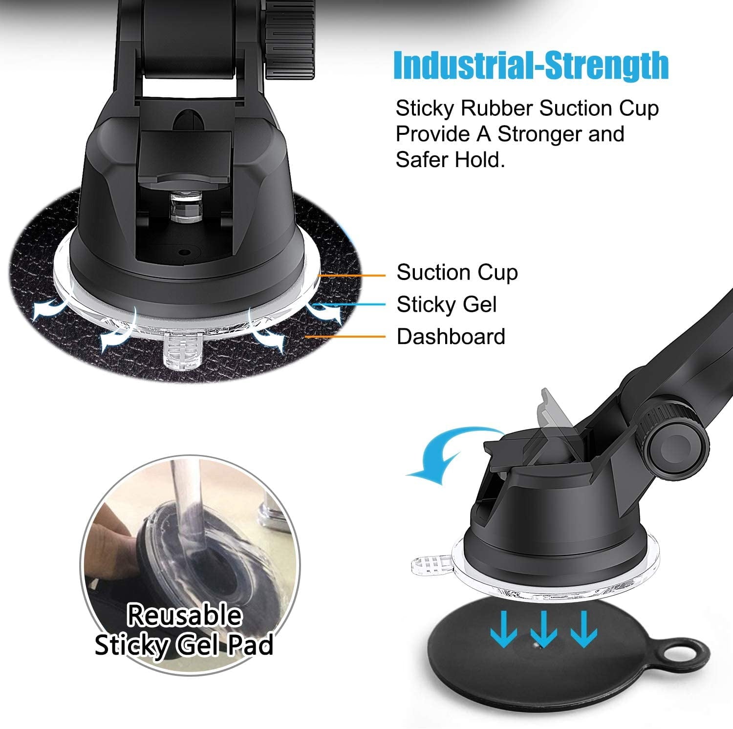 WixGear Phone Holder for Car, Universal Dashboard Windshield Phone Car Suction Cup Mount Holder for Cell Phone 360 Degree Rotation Compatible with iPhone Xs/XS Max / 8/7 / 6, Galaxy S and Mo