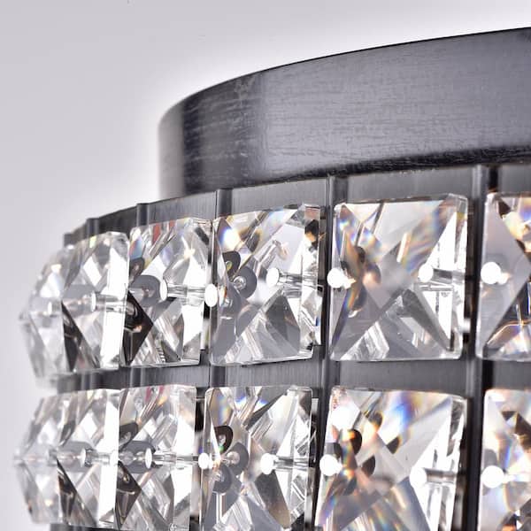 Alyvia 15 in. 4-Light Modern Antique Black Glam Drum Crystal Flush Mount
