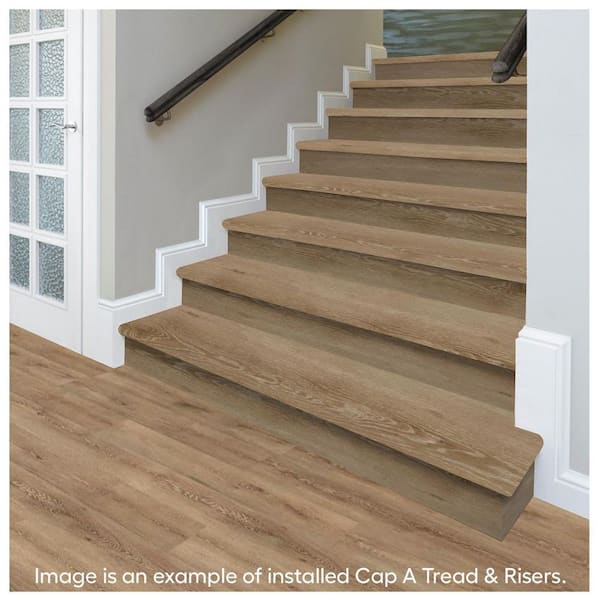 Virgil Island Oak 47 in. L x 12.15 in. W x 1.69 in. T Laminate Stair Tread and Reversible Riser Kit Adhesive