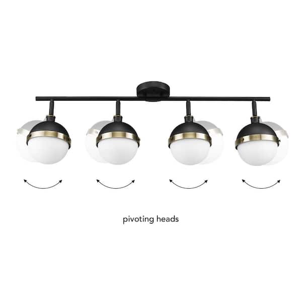 Bari 2.8 ft. 4-Lights Matte Black Fixed Track Lighting Kit with Brass Accents and Frosted Glass Shades, Bulbs Included