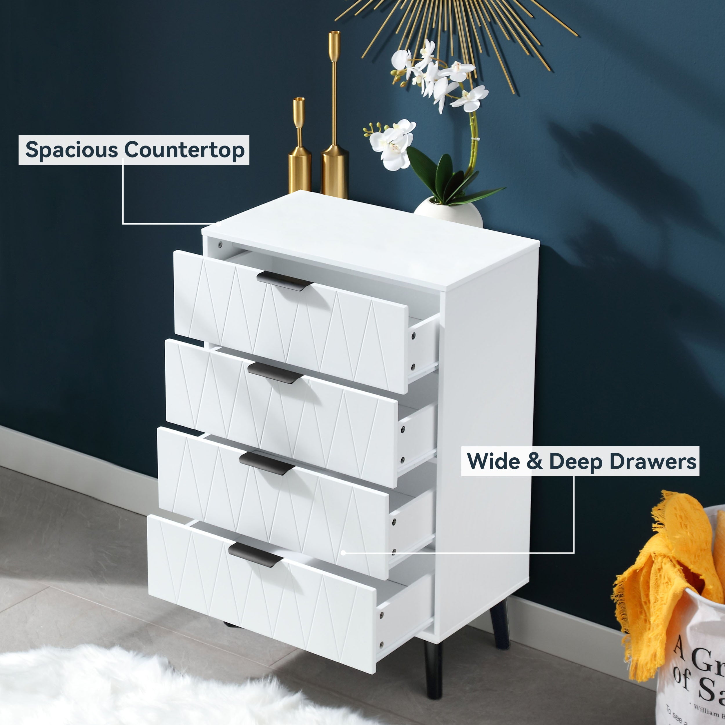 NOVALLA 62 Inch TV Stand Set, 2 Piece Entertainment Center, 1 Sideboard and 1 Tall Cabinets, TV Console Table for Living Room, Bedroom, Entryway, White