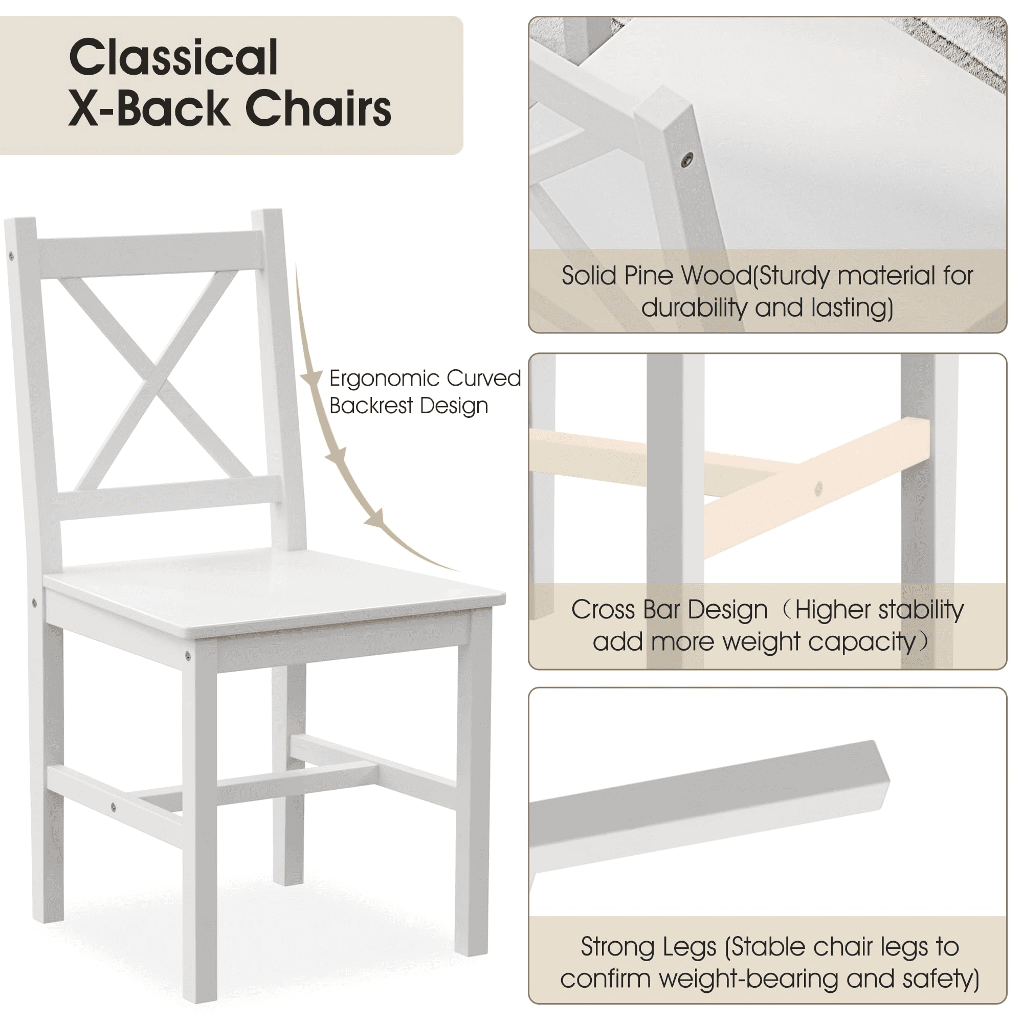 Alohappy Dining Table with 4 Chairs Set, 5 Piece Kitchen Table Set  for 4, Pine Wood Dining Table Rectangle Breakfast Table and Chairs for Home Kitchen Small Space, Space-Saving & Easy Assembly, White