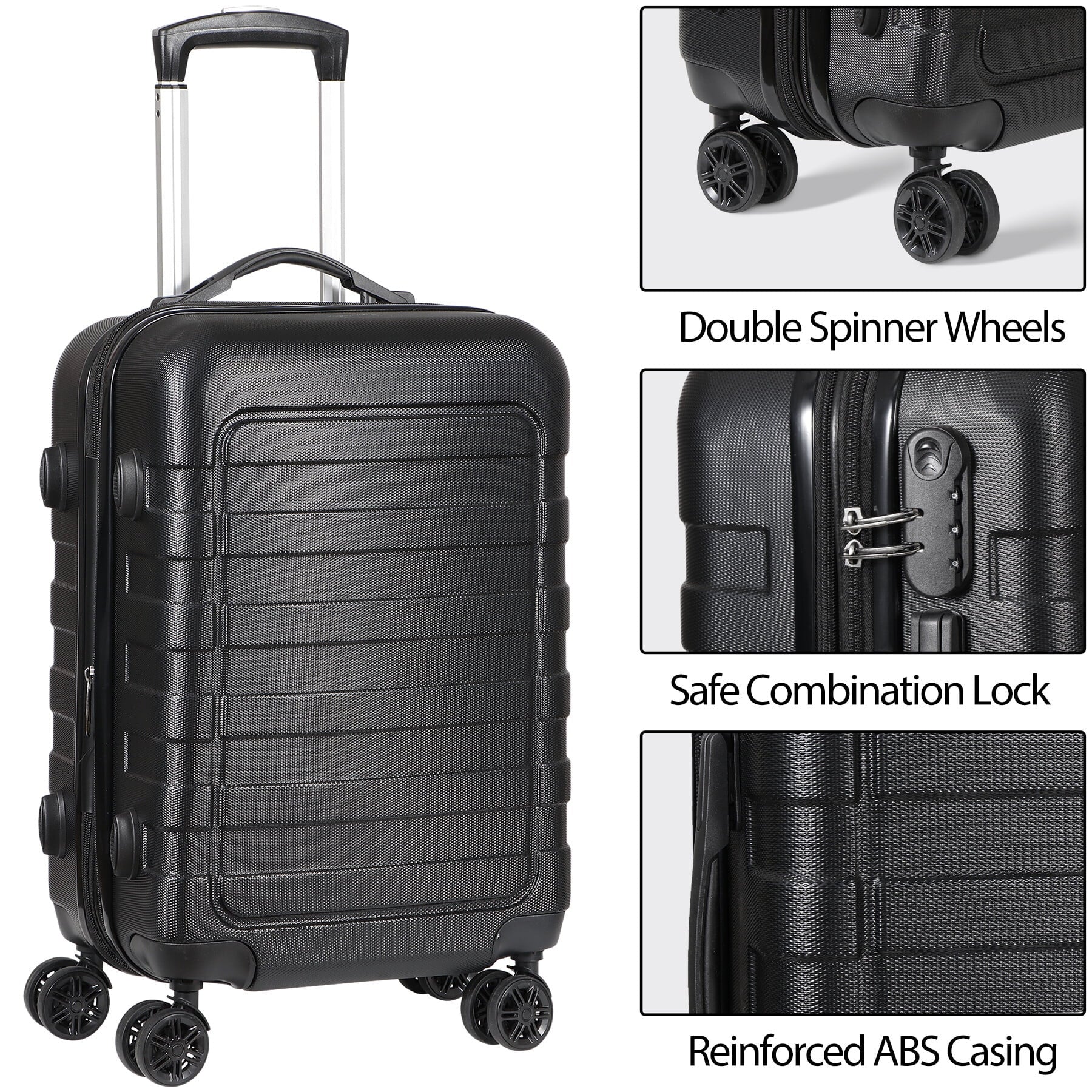 HomGarden 22-inch Carry On Luggage Hardside Expandable Travel Suitcase Spinner TSA Lock Black