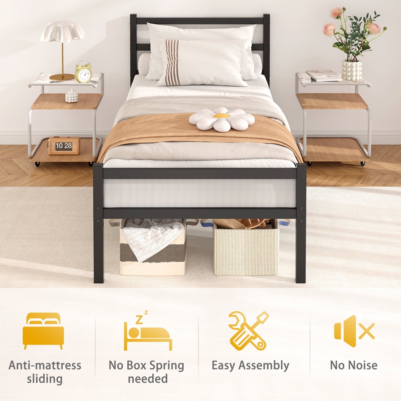 Mr IRONSTONE Heavy Duty Twin Size Metal Platform Bed Frame with Headboard and Footboard 14