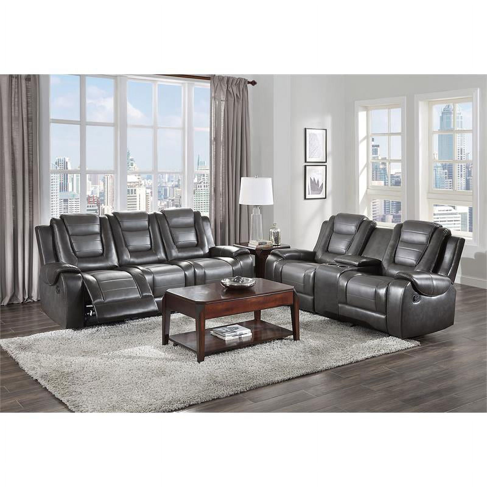 Pemberly Row Transitional Faux Leather Double Glider Reclining Loveseat in Gray