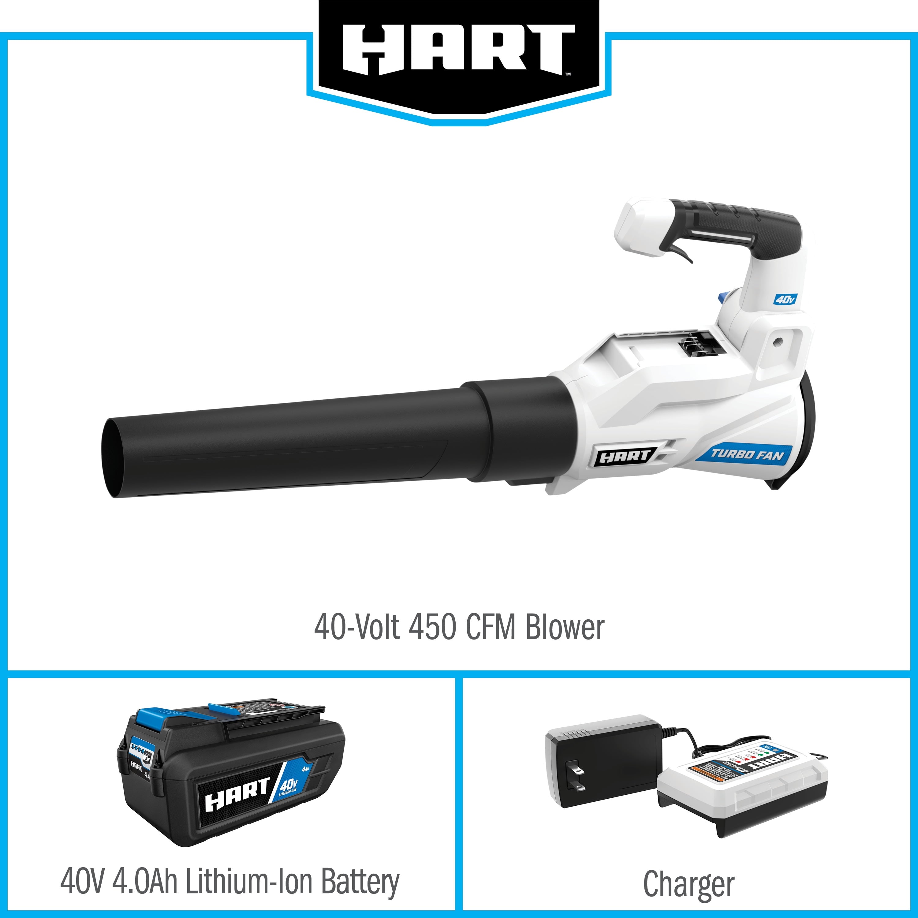 HART 40-Volt 120 MPH at 450 CFM Battery-Powered Axial Blower Kit, (1) 4.0Ah Lithium-Ion Battery