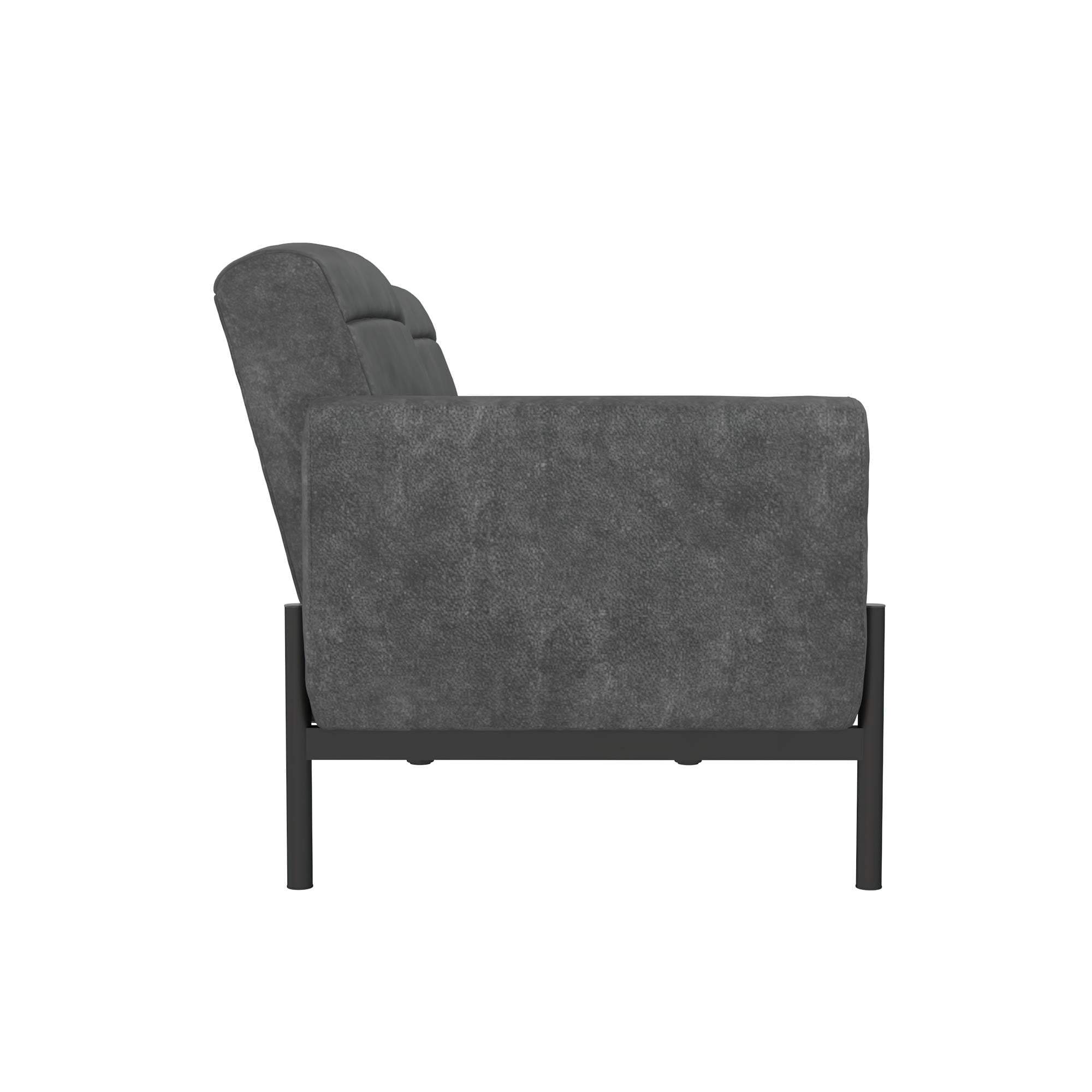DHP Sadie Futon Sofa Bed and Couch Sleeper, Distressed Charcoal Black Faux Leather