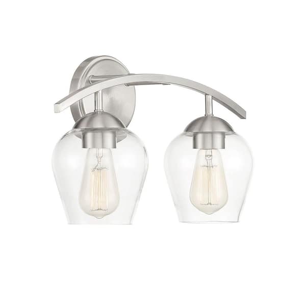 16 in. W x 9.87 in. H 2-Light Brushed Nickel Bathroom Vanity Light with Clear Glass Shades