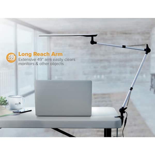 35 in. Silver/Black LED Desk Lamp with Adjustable Double Arm and Touch Activation