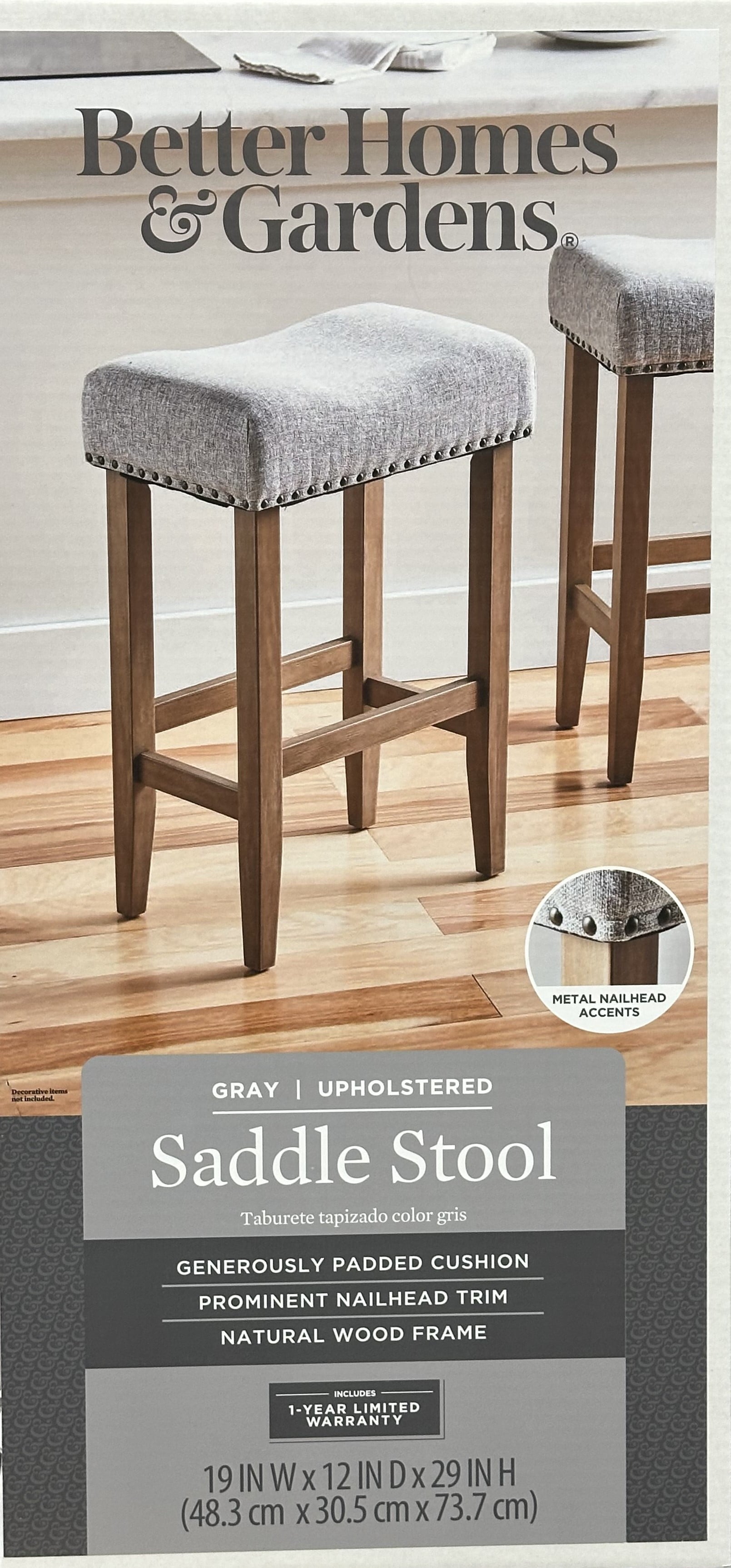 Better Homes & Gardens Light Grey Linen like Upholstered Backless 29 inch Barstool