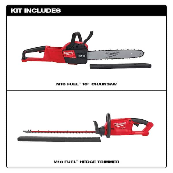 M18 FUEL 16 in. 18-Volt Lithium-Ion Brushless Battery Hedge Trimmer Chainsaw Combo Kit (2-Tool)