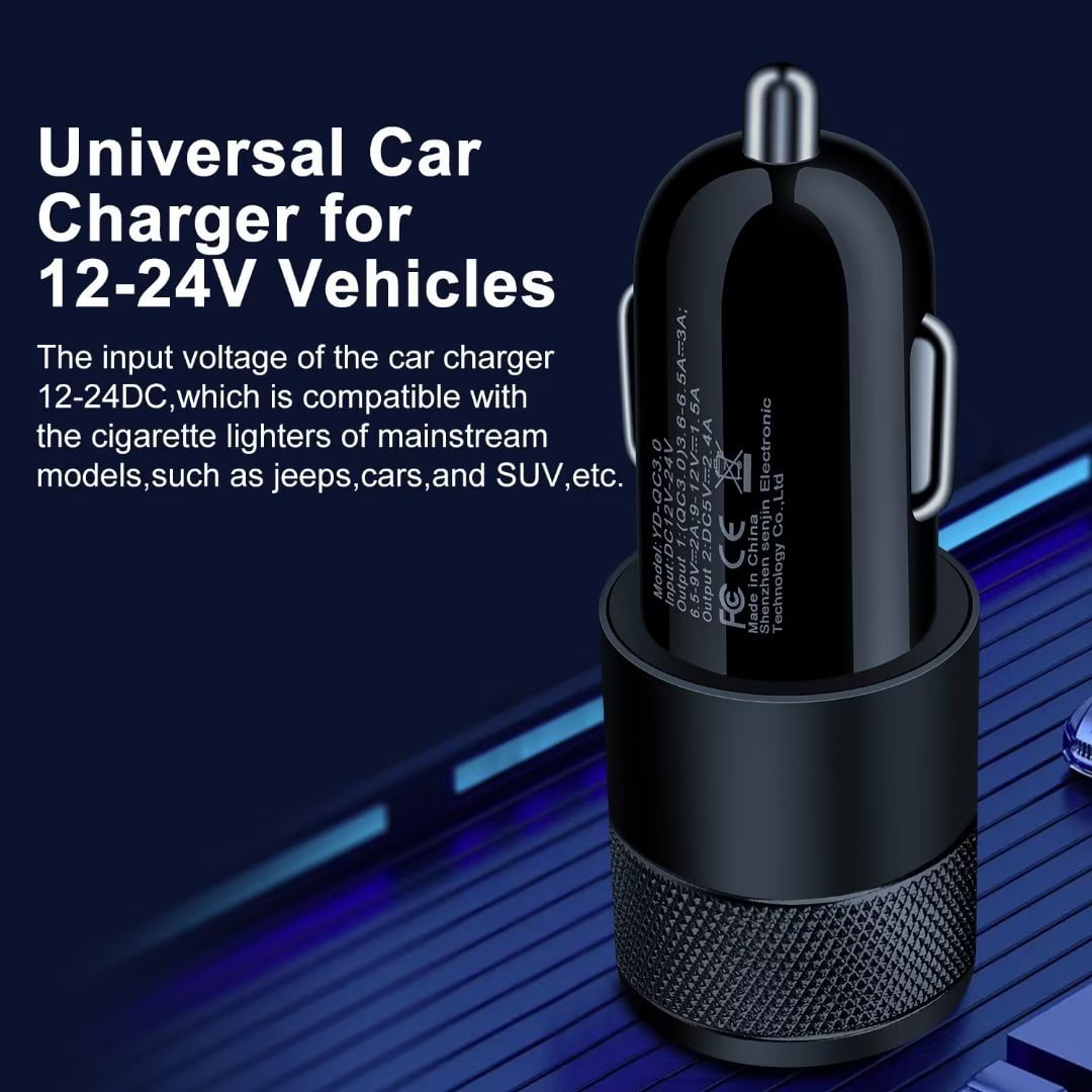 iPhone Car Charger,AILKIN USB Car Charger,Dual USB Lightning Car Charger Adapter Car Socket Cigarette Lighter QC3.0/2.4A iPhone Car Charger with 2PCS Lightning Cable 6ft（Black)