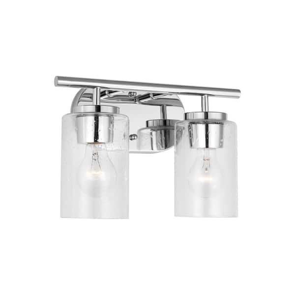 Oslo 12.5 in. 2-Light Chrome Dimmable Bath Vanity Light with Clear Seeded Glass Shades