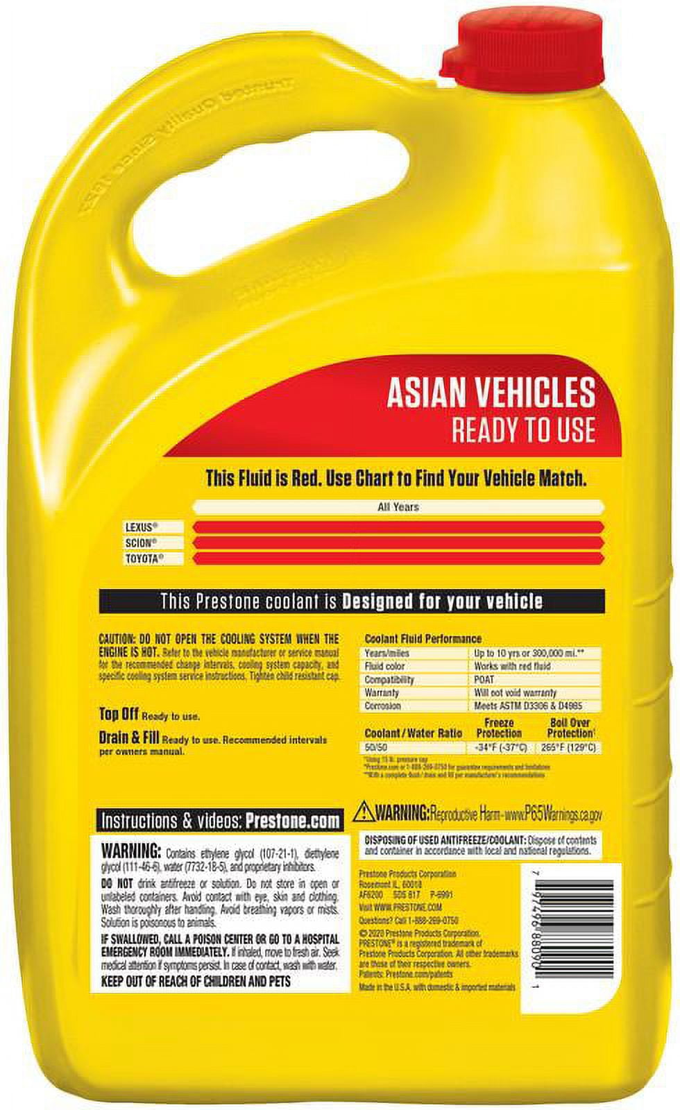 Prestone Asian Vehicles (Red) Antifreeze+Coolant -1 Gal - Ready to Use, 50/50