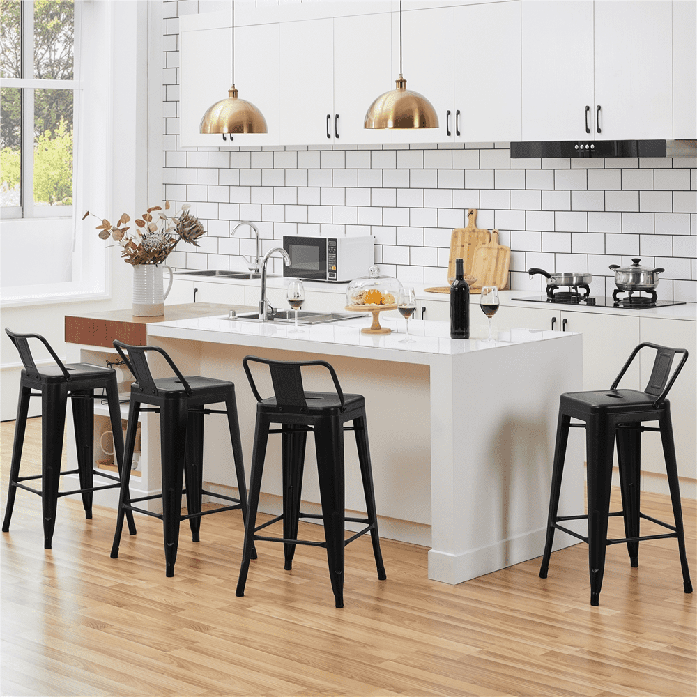 Easyfashion 26 Inch Metal Bar Stools with Backs, Black