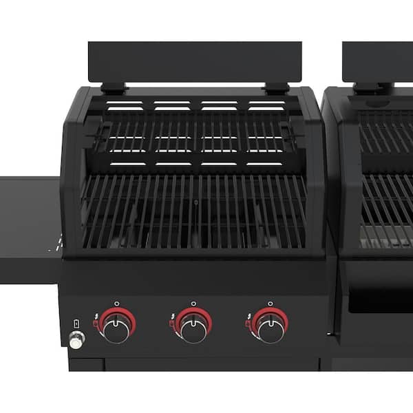 Oakford 1150 3-Burner Plus Offset Smoker Charcoal and Propane Combo Grill in Black