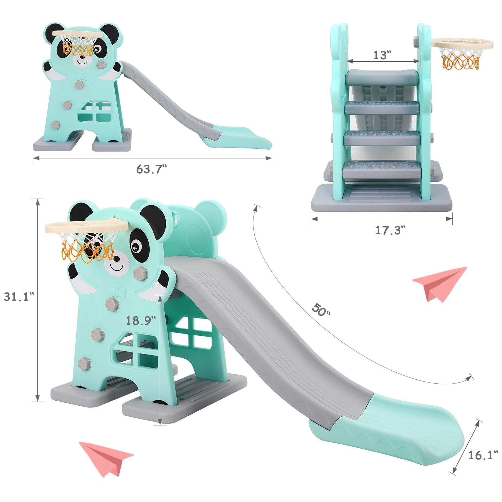 Increkid Toddler Slide Kids Climber Slide Play Set with Basketball Hoop for Indoor & Outdoor