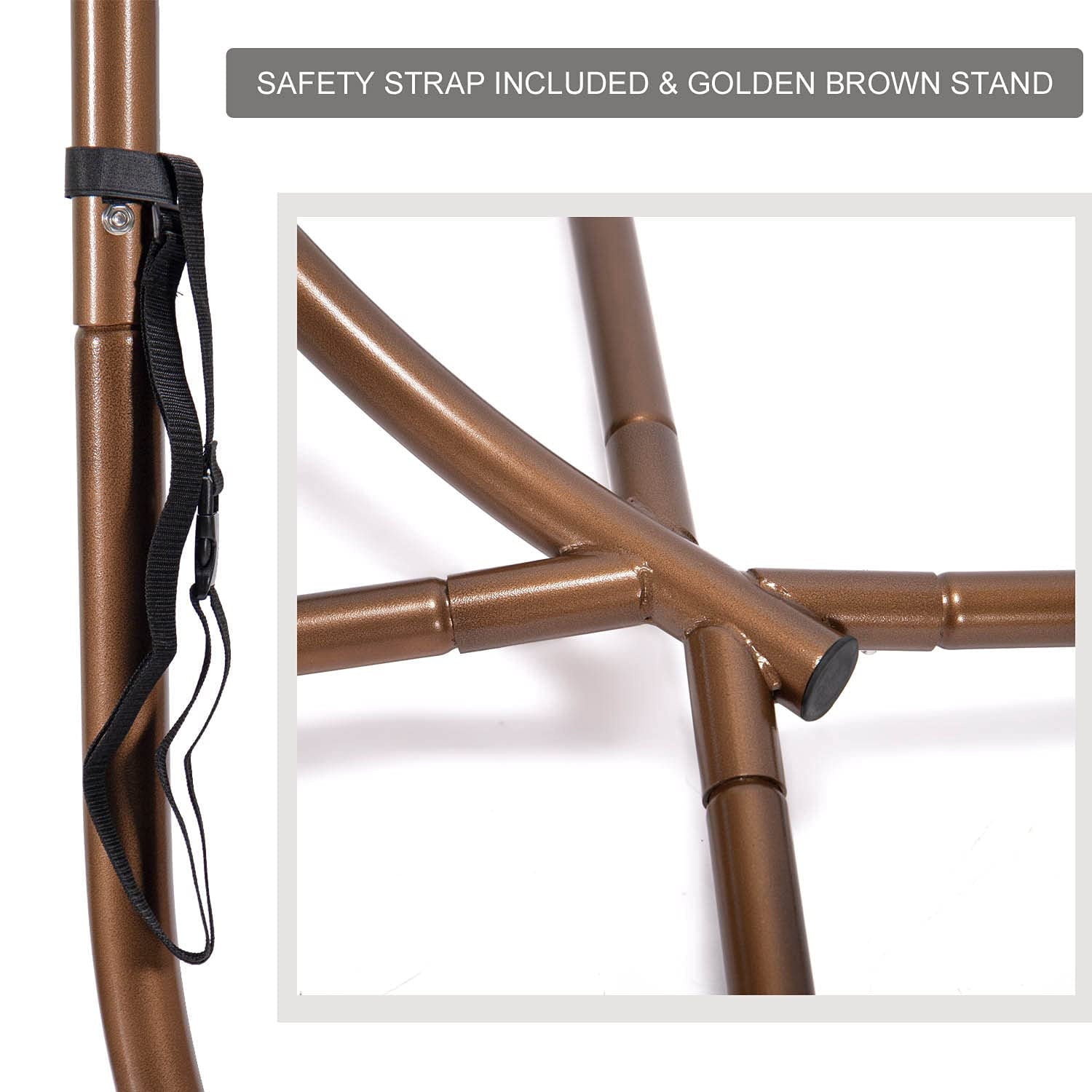 Nicesoul Foldable PE Wicker Brown Hanging Egg Chair With Stand Swing Chair With Cushion and Pillow Capacity 350lbs