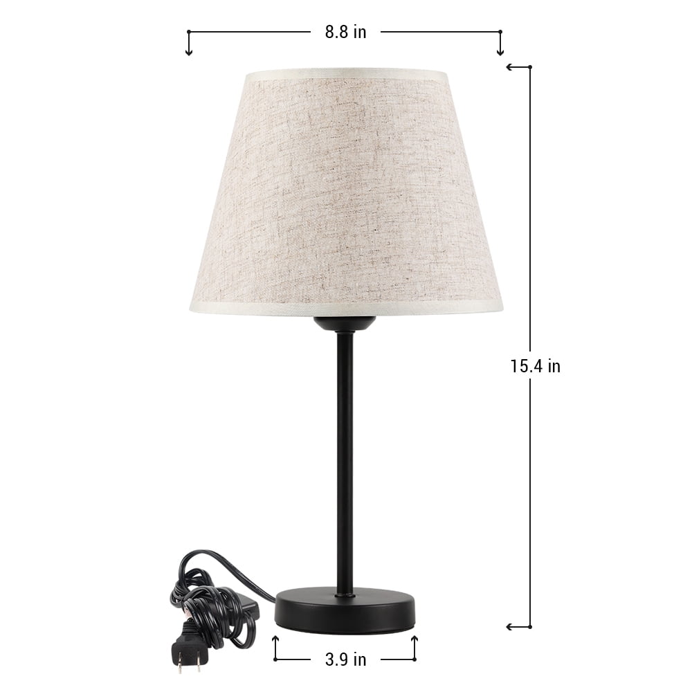 Set of 2 Haitral Modern Black Metal Bedside Lamp with White Linen Shade