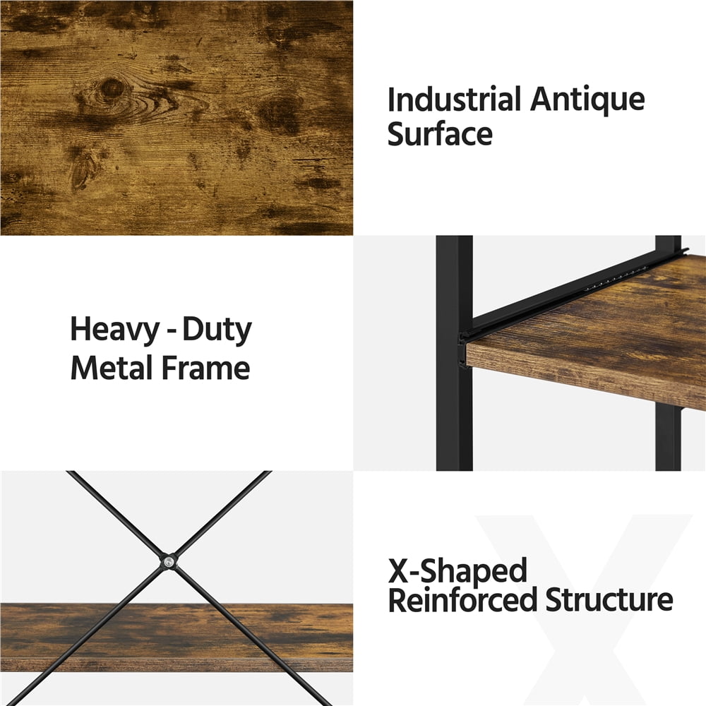 Easyfashion Kitchen Baker's Rack with Side Hooks, Rustic Brown