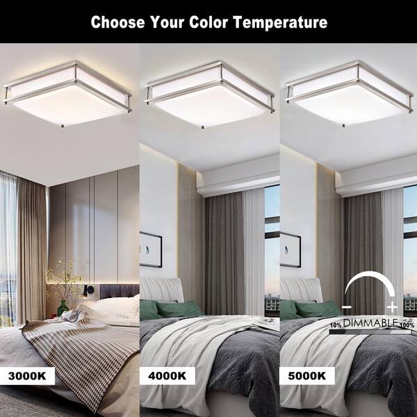 15.75 in. Brushed Nickel Dimmable 23-Watt Selectable LED Flush Mount Ceiling Light 3000K 4000K 5000K