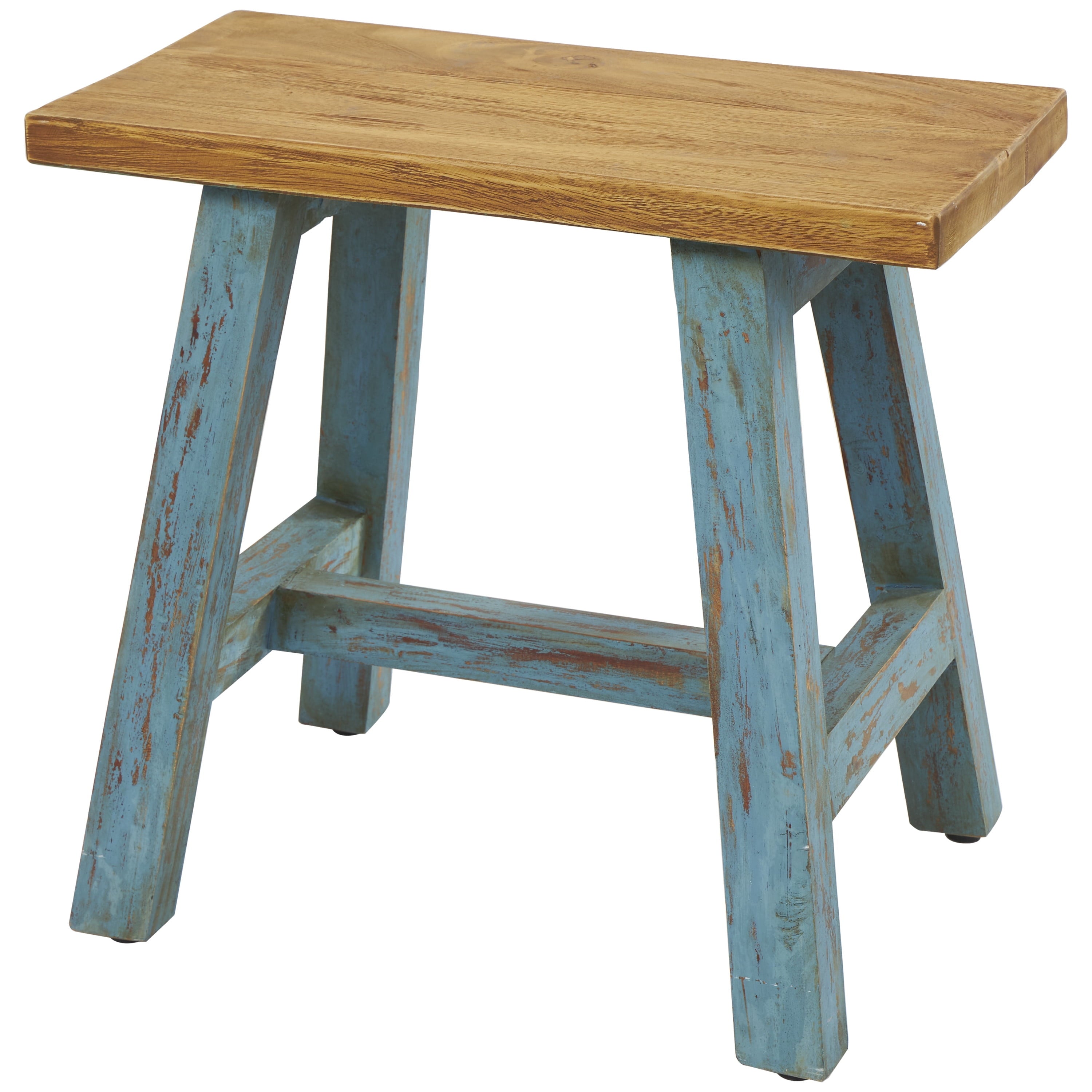 DecMode Wood Stool with Brown Wood Top, Blue