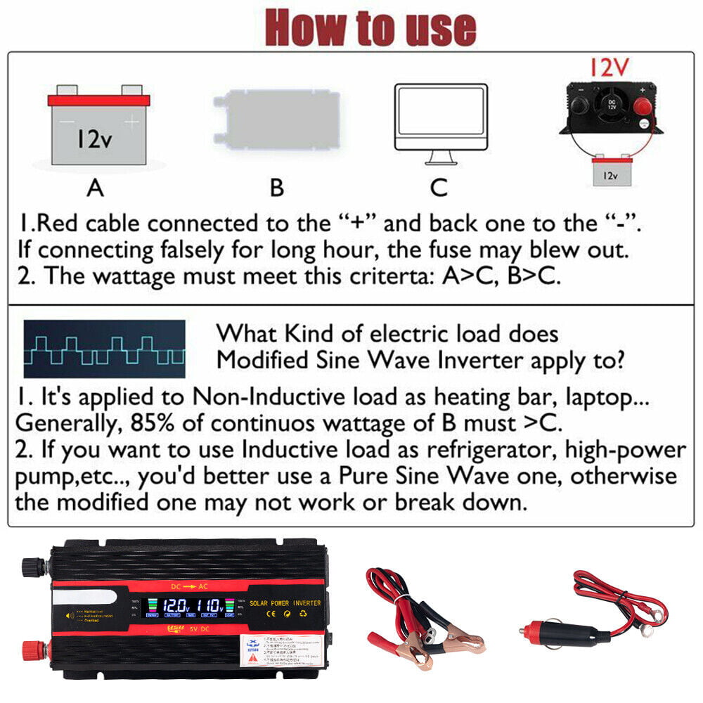 JLLOM 3000W/4000W Car Power Inverter DC 12V To AC 110V Pure Sine Wave Solar Converter LCD