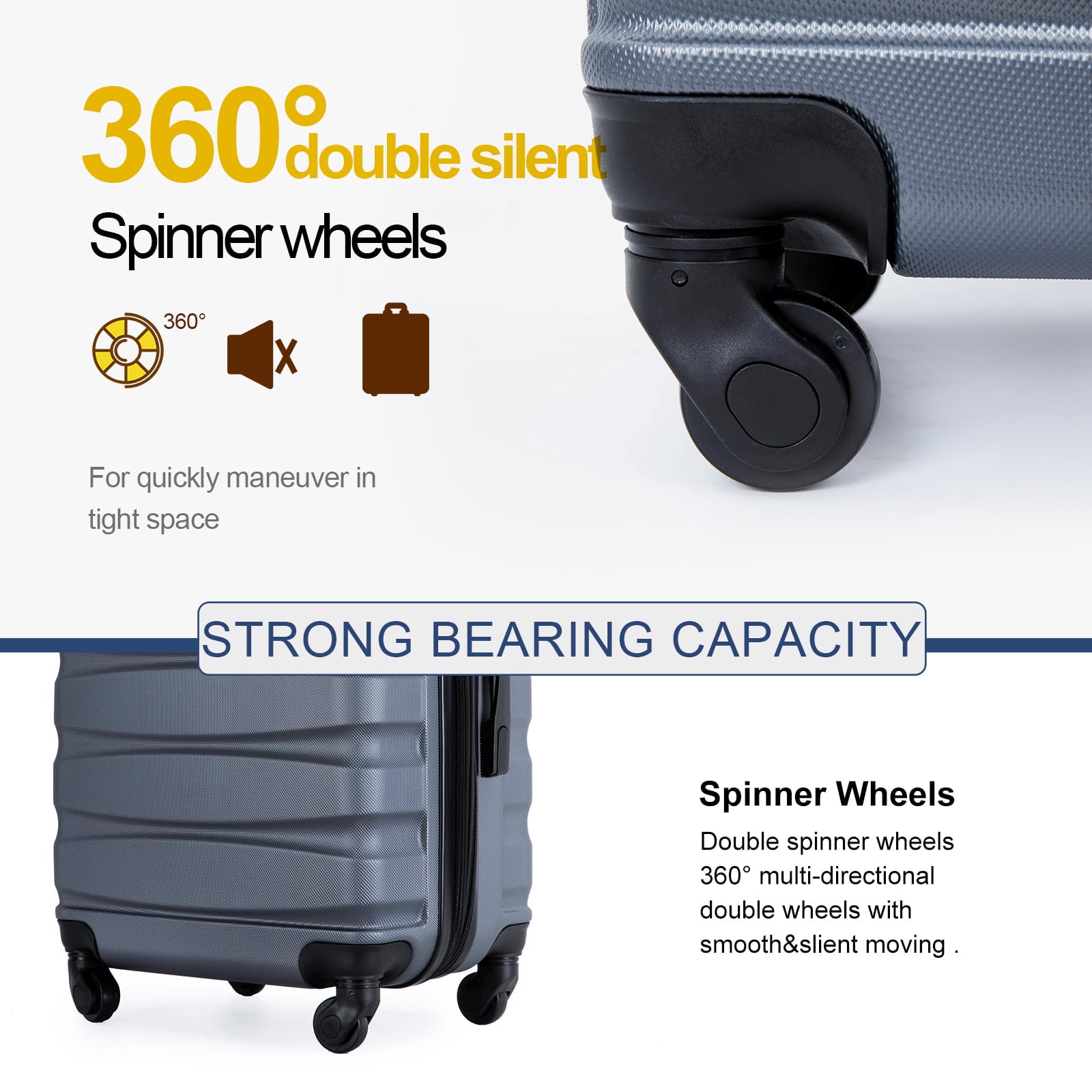 Travelhouse 3 Piece Luggage Set Expandable Hardshell Lightweight Suitcase with TSA Lock Spinner Wheels 20in24in28in.(Gray)