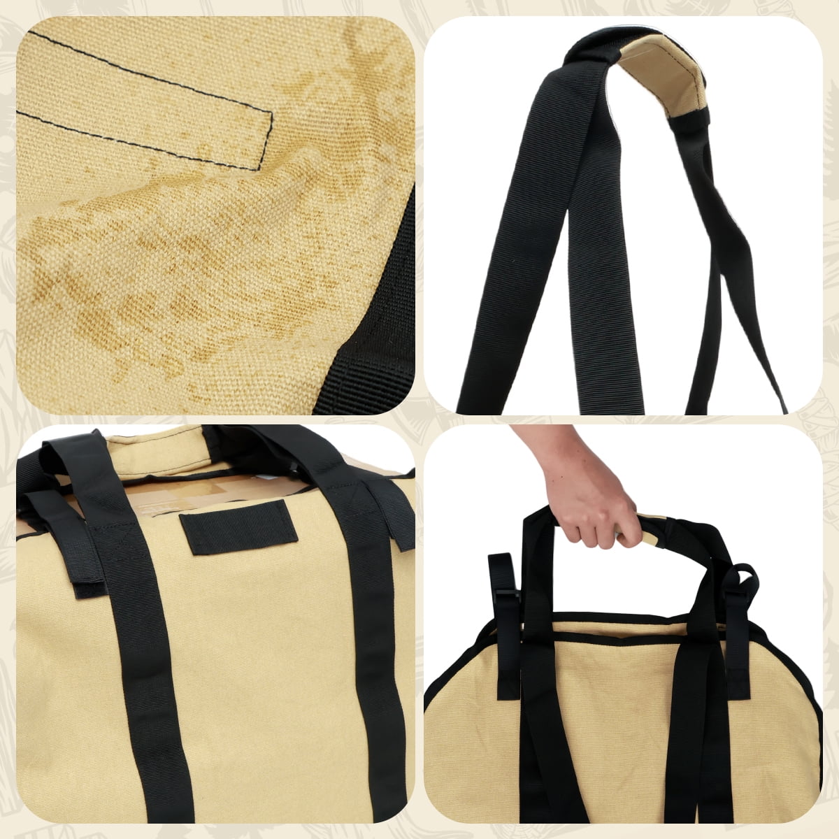 MLfire Canvas Firewood Log Carrier Bag, Canvas Firewood Tote Bag, Extra Large Firewood Holder, Wood Carrying Bag with Shoulder Strap and Top Handles for Camping