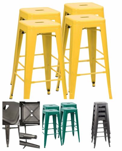 30 Inches 4 Metal Bar Stools Stackable High Backless Lightweight Rubber Feet