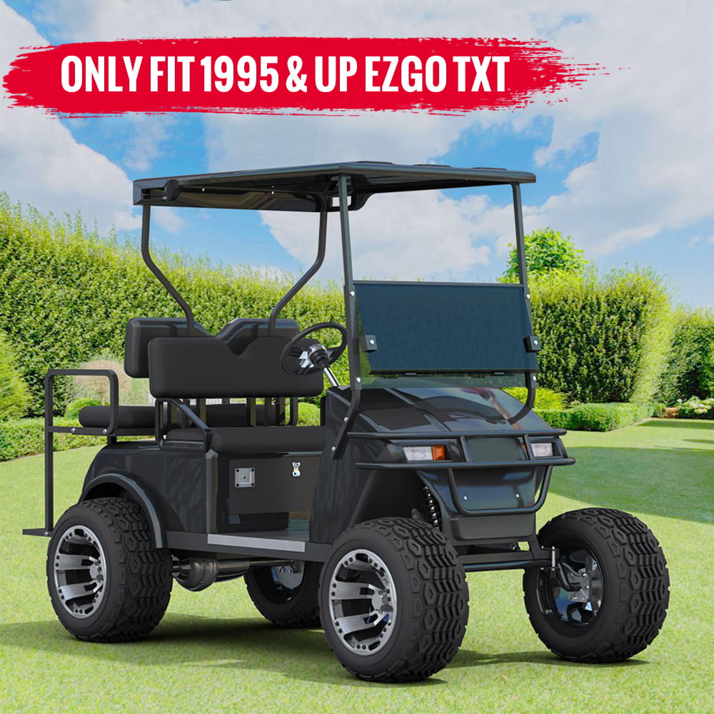 Kojem Flip Folding Rear Back Seat Kit Compatible with EZGO TXT Golf Cart | Black Cushions | 1995 & Up - You Will Receive (2) Packages