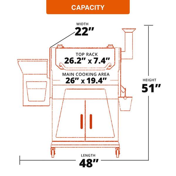 694 sq. in. Pellet Grill and Smoker with cabinet storage, Black
