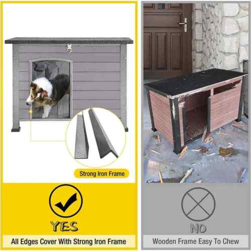 Wooden Heavy-Duty Dog Crates House with Strong Iron Frame, Medium Size, Gray