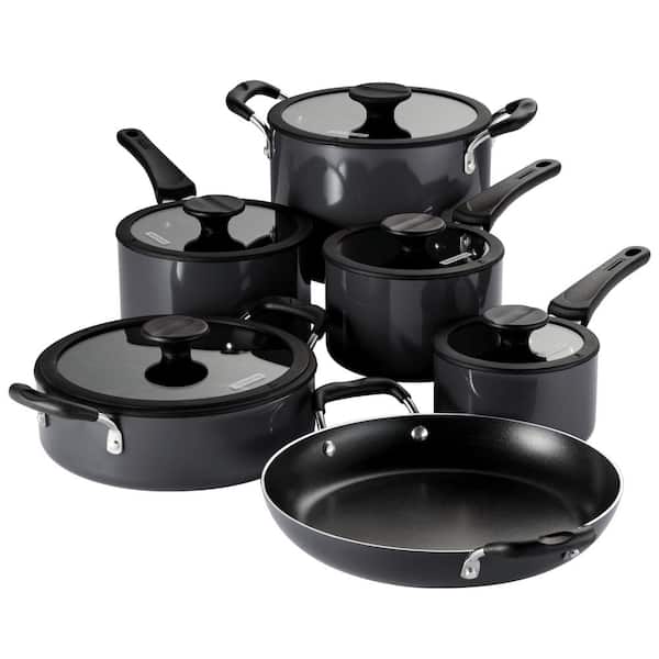 11-Piece Nesting Aluminum Nonstick Cookware Set in Gray