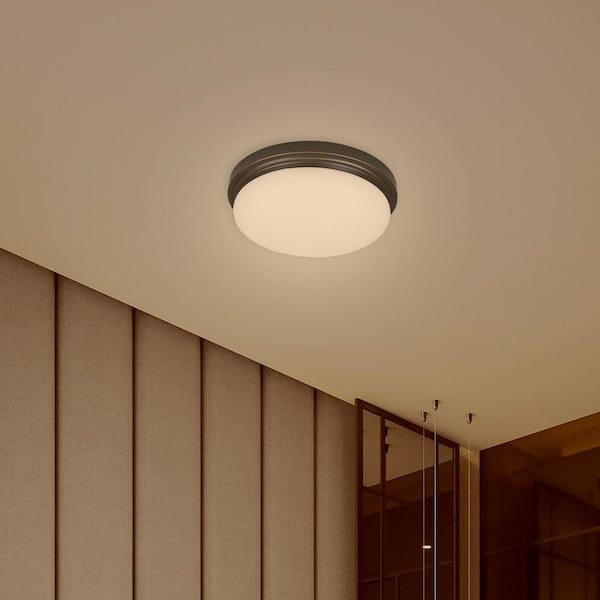 Chilton 15 in. Light Oil-Rubbed Bronze Adjustable CCT Integrated LED Flush Mount with Glass Shade