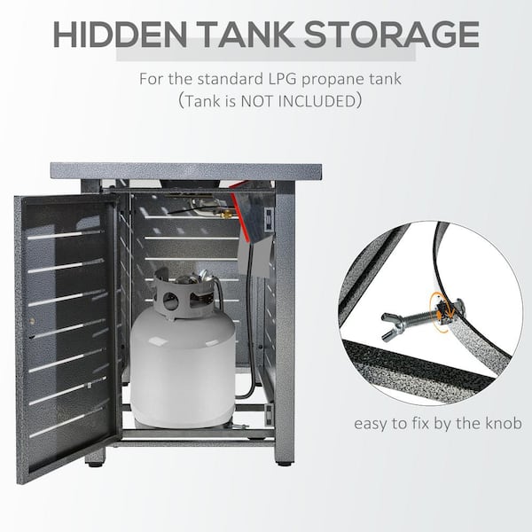 Black Metal Propane Gas Fire Pit Table with Protective Cover, Lid and Red Lava Rocks