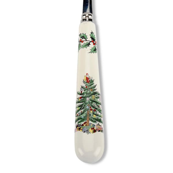Christmas Tree 10 in. 3-Piece Stainless Steel and White Ceramic Cutlery Set