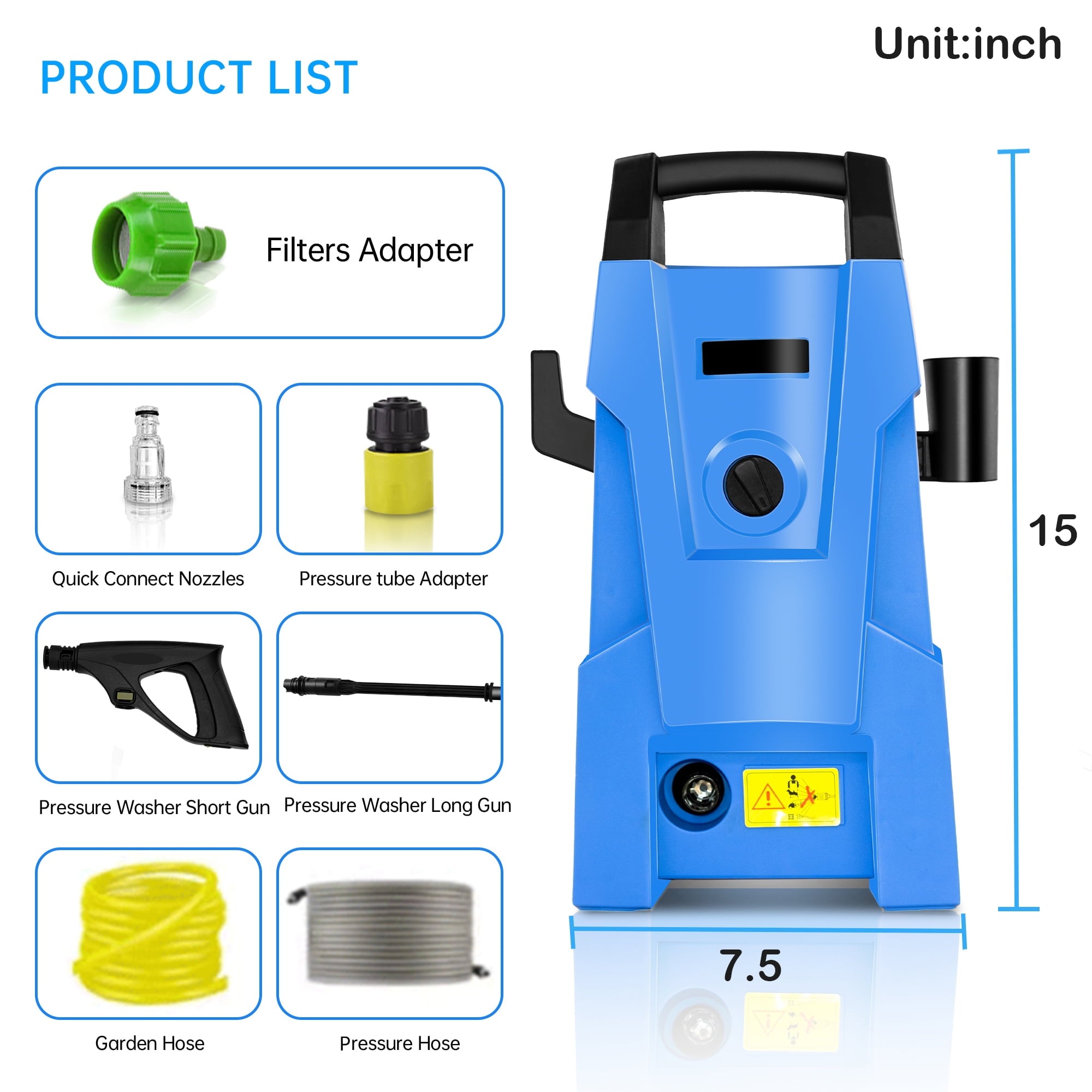 SUGIFT 2000-PSI 2.3-GPM Electric Pressure Washer 1800W High Pressure Washer Cleaner Machine